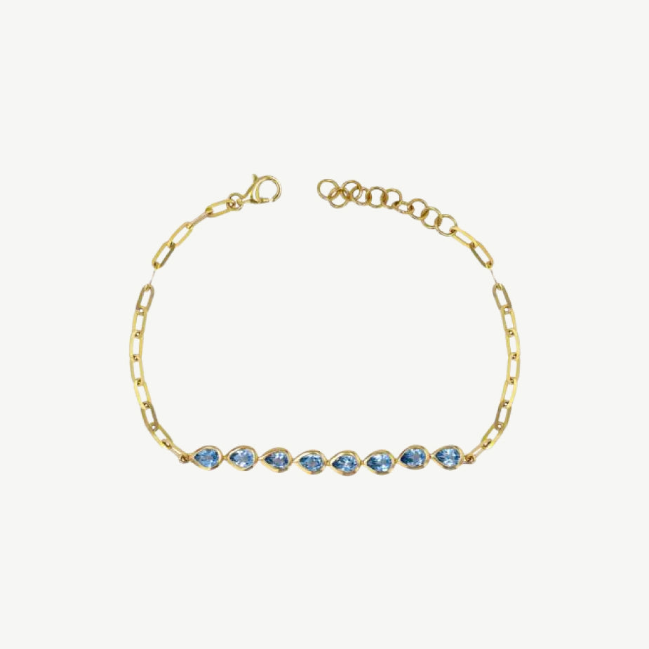 Pear Shape Colored Stone Paperclip Bracelet