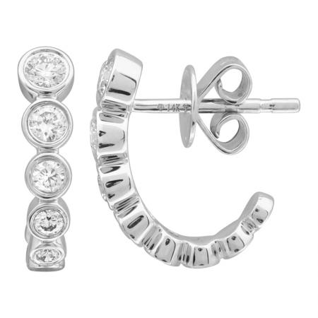 Bezel Diamond J Hoop Earrings