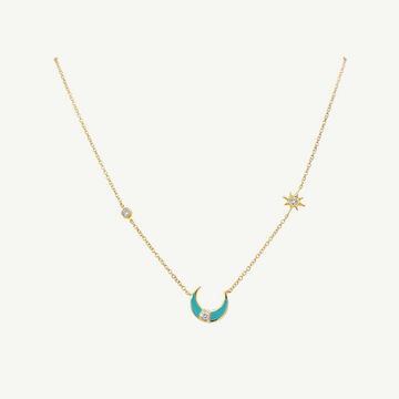 Turquoise Moon Bezel Star Necklace