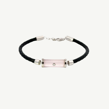 Rose Quartz & Diamond Leather Bracelet