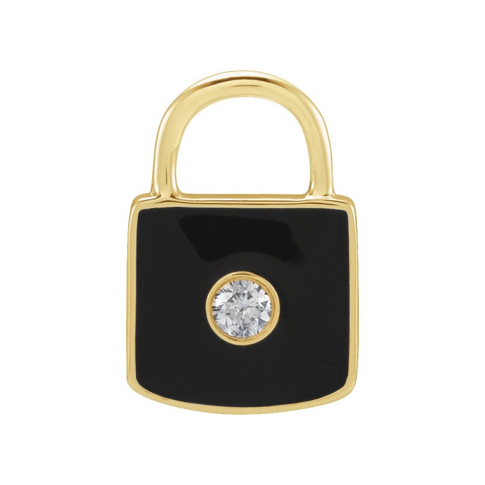 14K Yellow Natural Diamond & Black Enamel Lock Charm/Pendant