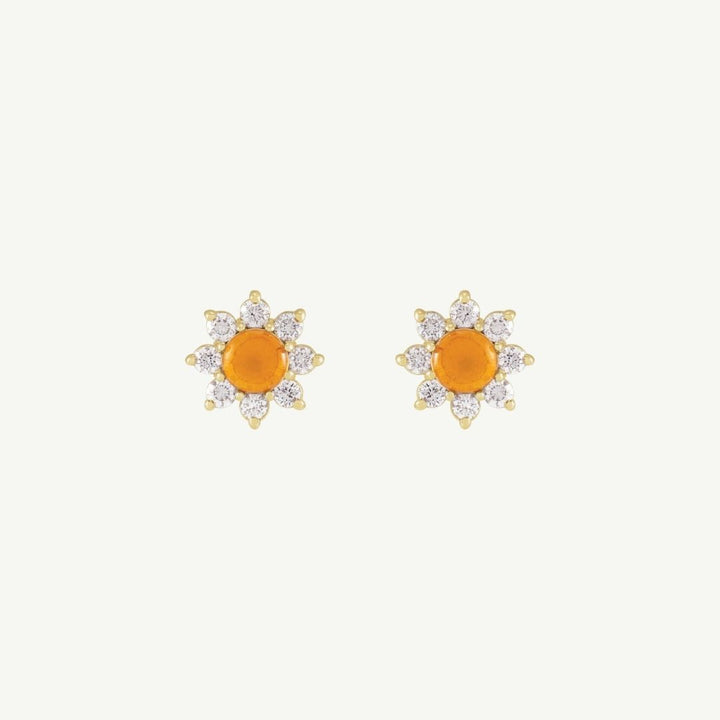 Gold Diamond Flower Earrings