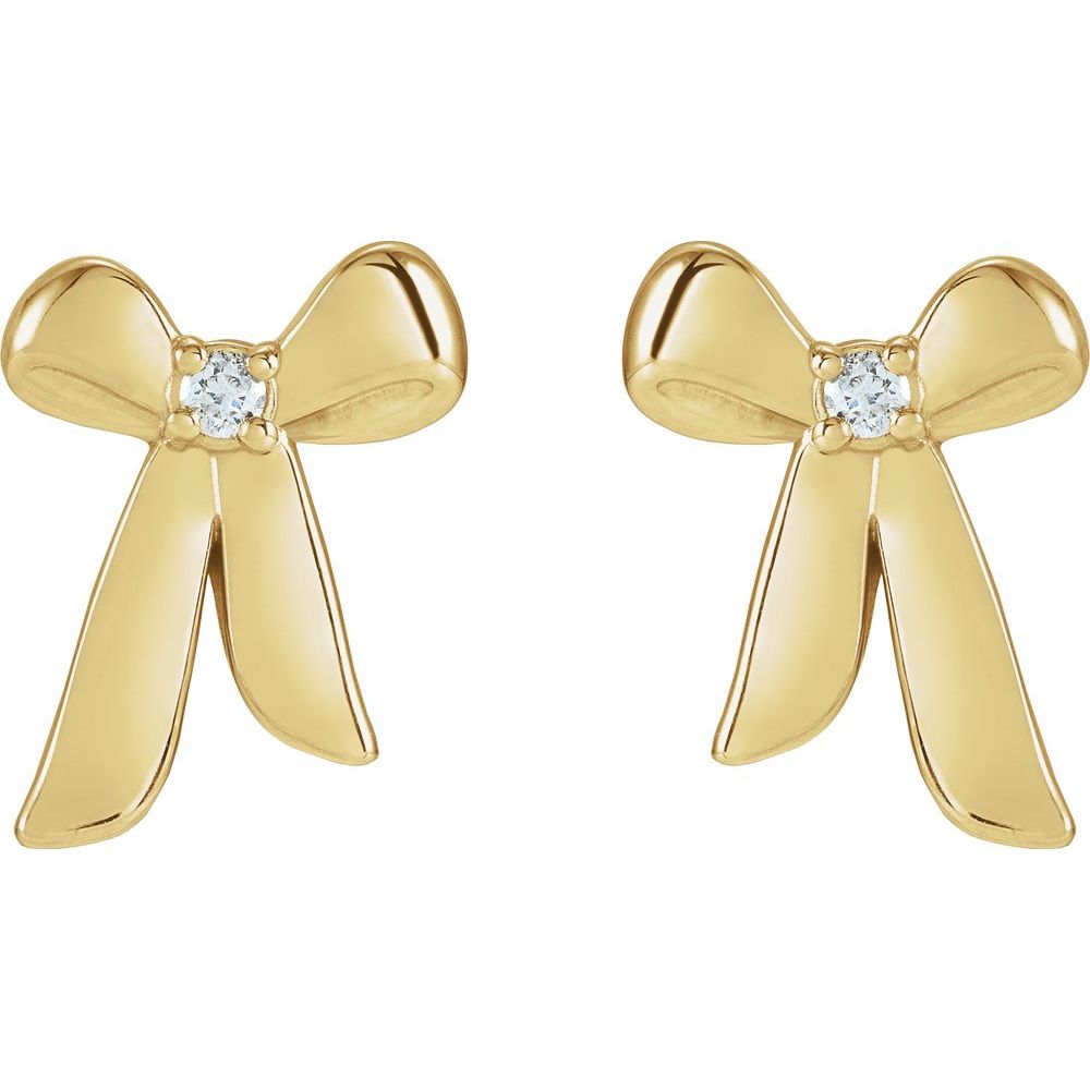 These 14K Yellow Diamond Bow Stud Earrings are a subtle yet elegant addition to any outfit. 
