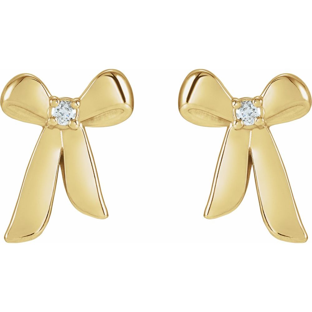 These 14K Yellow Diamond Bow Stud Earrings are a subtle yet elegant addition to any outfit.