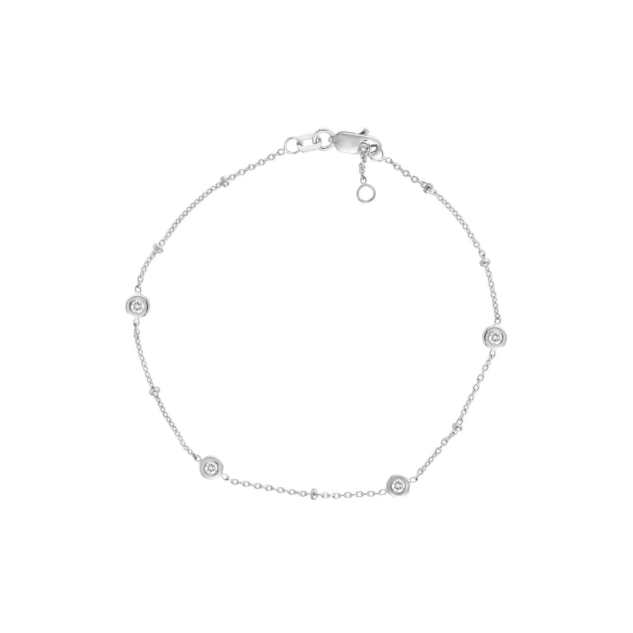 diamond bezels and beads bracelet in white gold