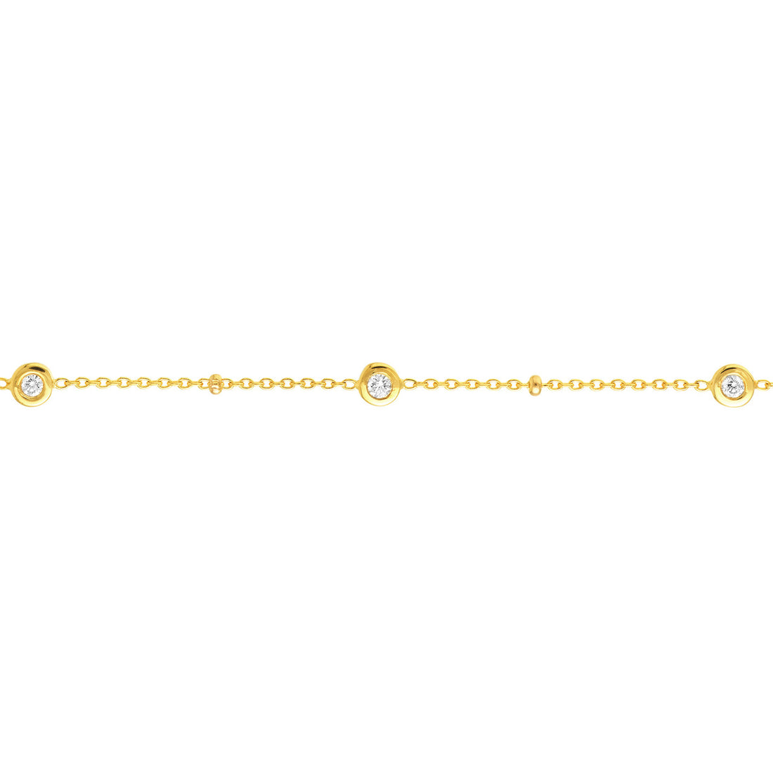 diamond bezels and beads bracelet in yellow gold