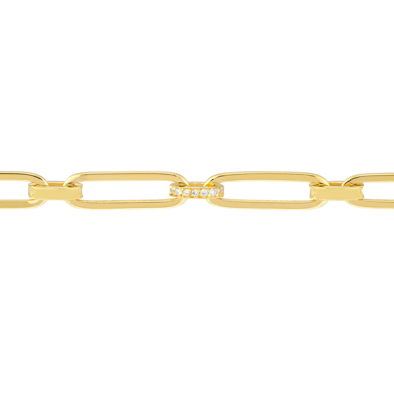 close up of the diamond links on the paper clip chain bracelet