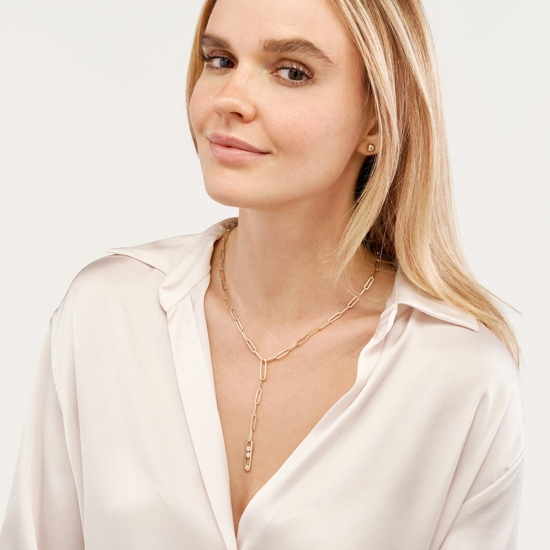 Diamond Trio Lariat Paper Clip Necklace