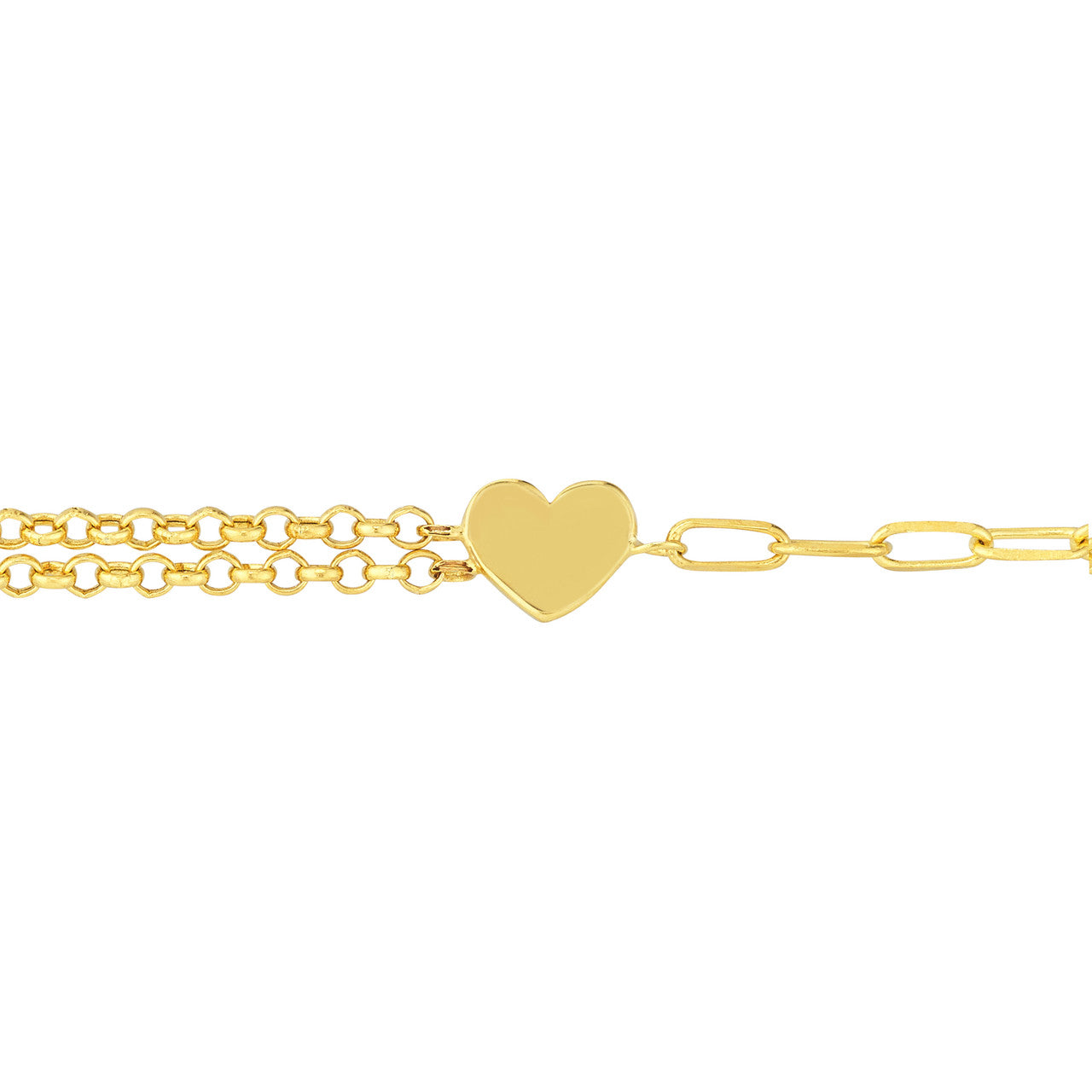 The 50/50 Paper Clip + Double Rolo Heart Bracelet from Olas d'Oro is a perfect blend of style and love.