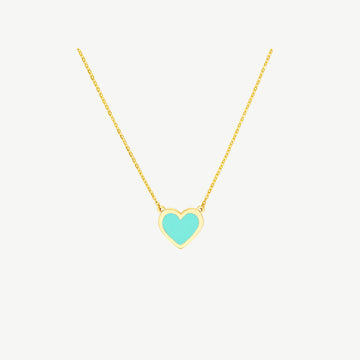 Light Turquoise Enamel Bezel Heart Necklace