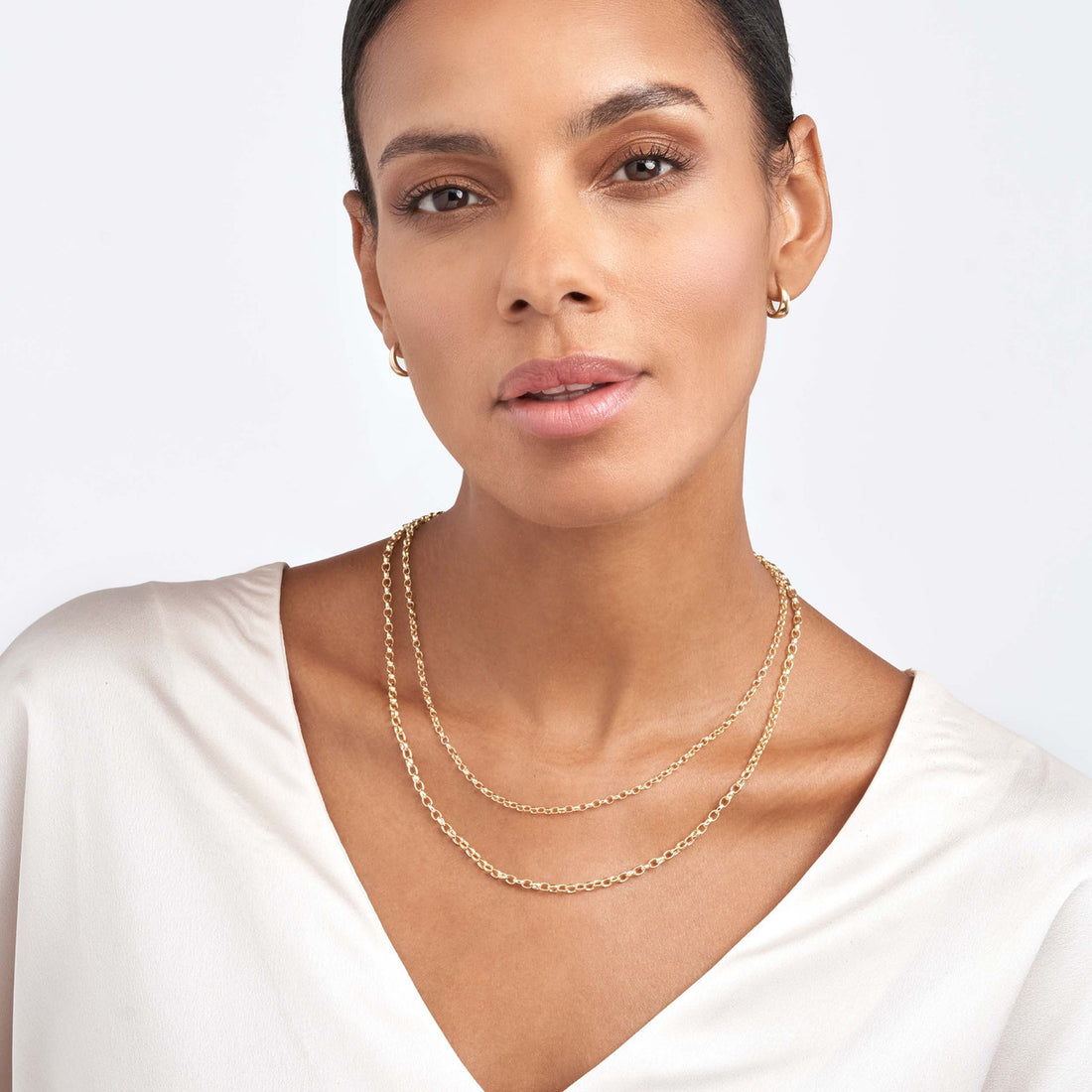 Double Layer Light Oval Rolo Necklace