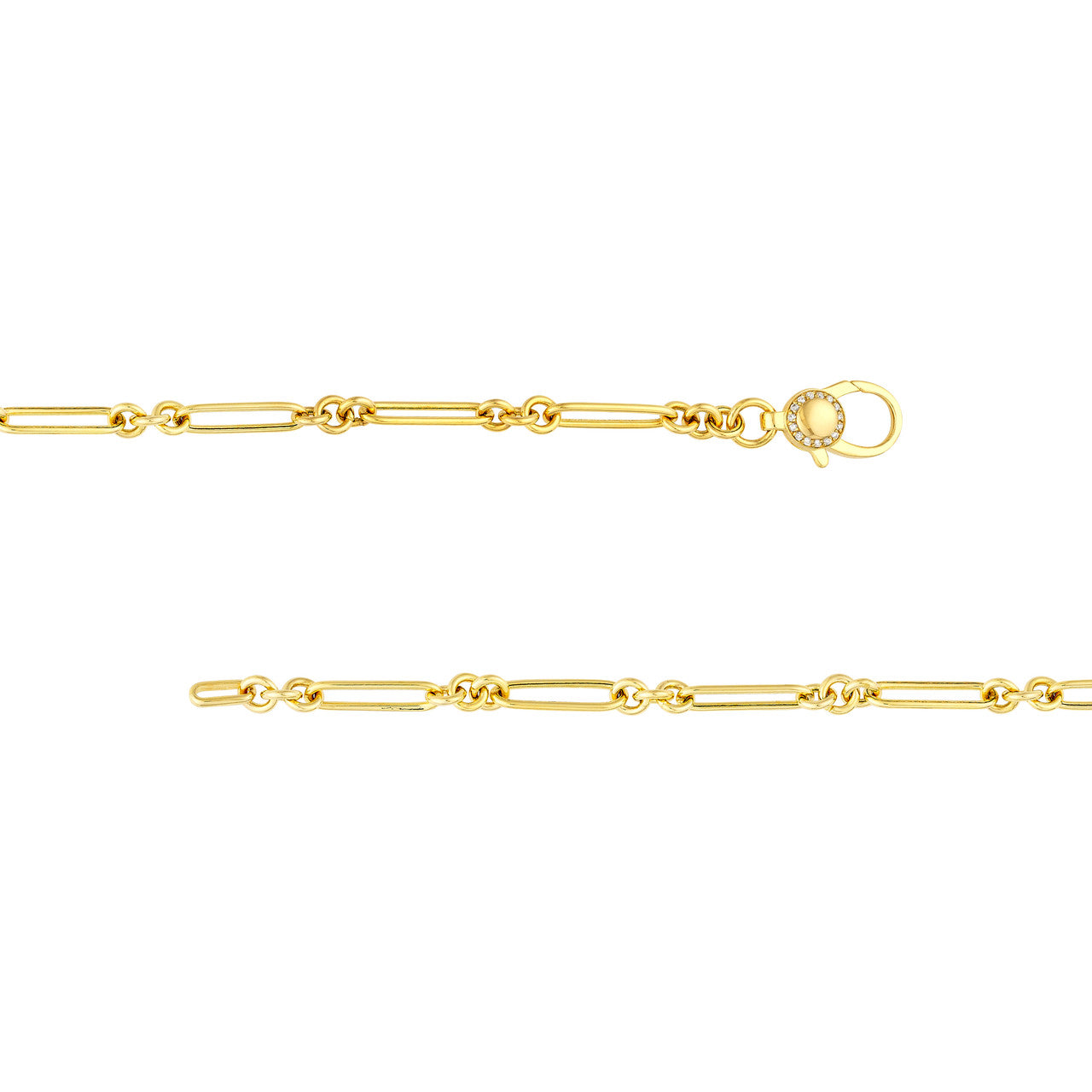 close up of the diamond bracelet clasp and paper clip chain
