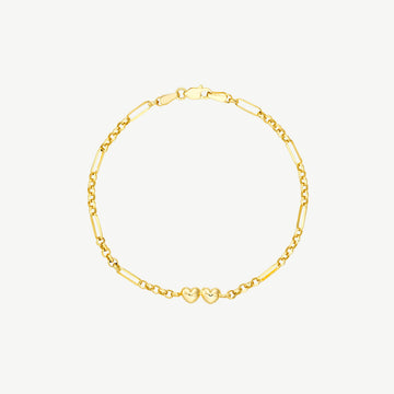 Double Puff Heart Station Paper Clip Bracelet