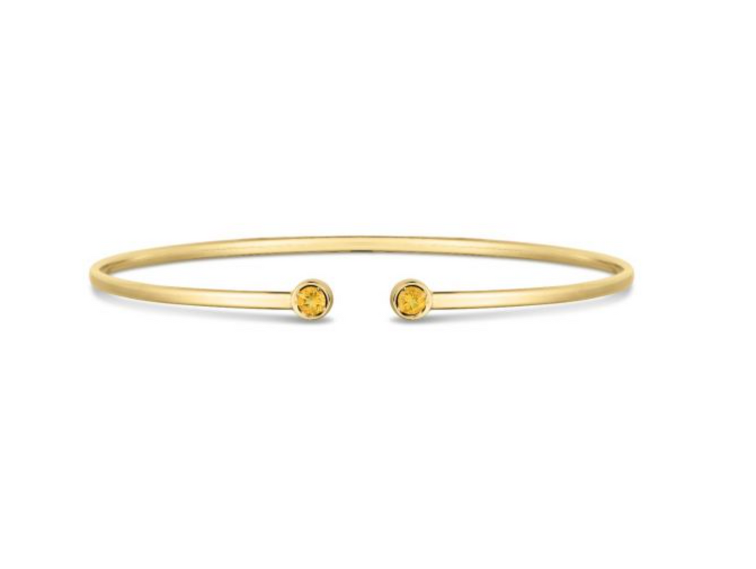 Gemstone Open Cuff Bangle with yellow gems