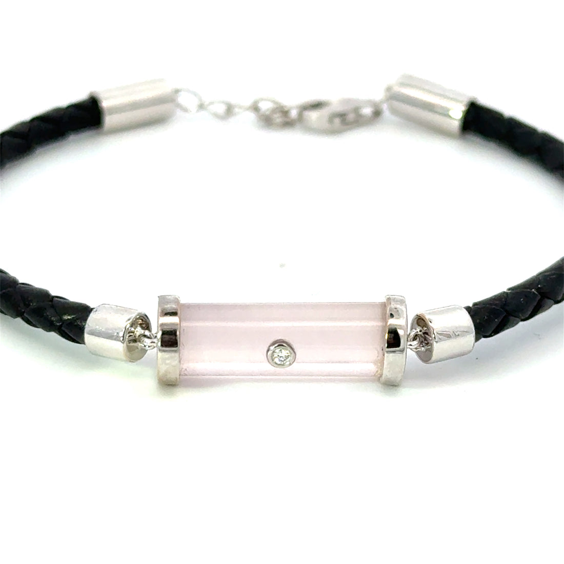 Rose Quartz & Diamond Leather Bracelet