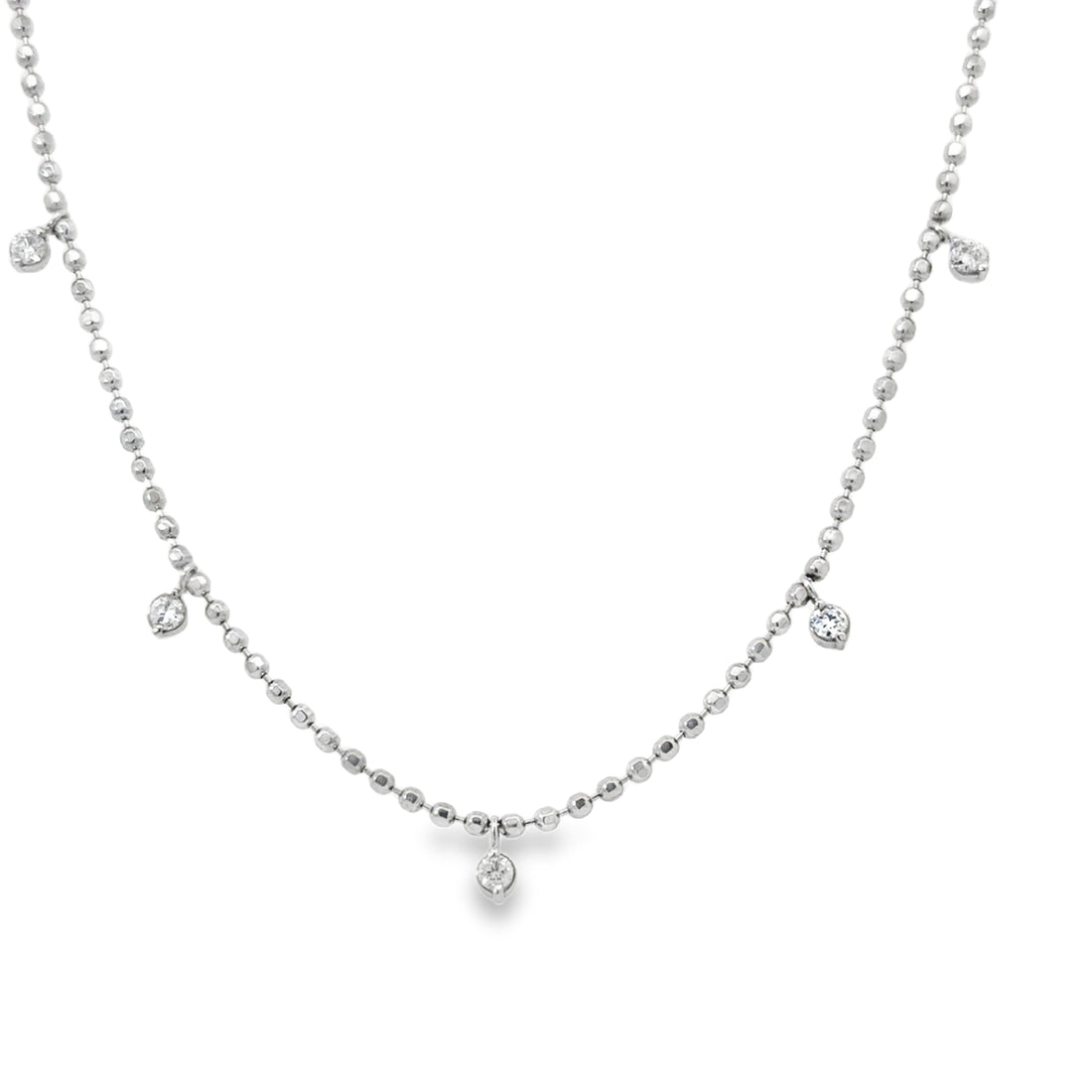 Silver Dangle Crystal Station Necklace