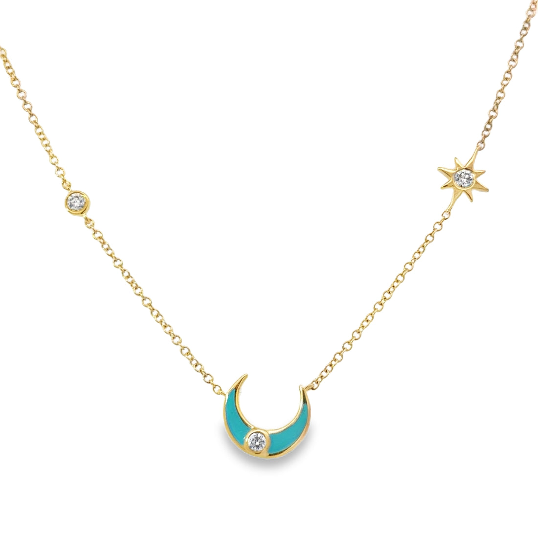 Turquoise Moon Bezel Star Necklace