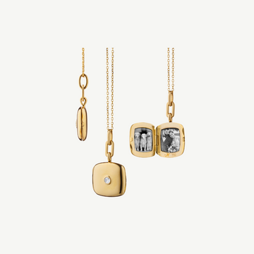 Slim "Viv" Gold Locket Necklace with Diamond