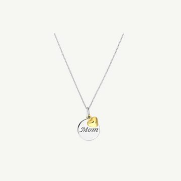Sterling Silver Mom Disc Necklace with Heart