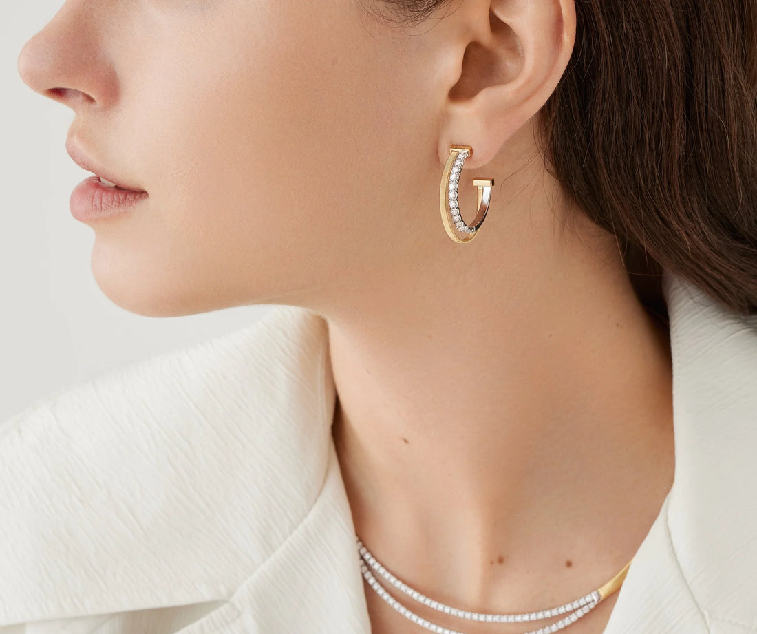 Masai Gold Double Hoop Earrings With Diamonds
