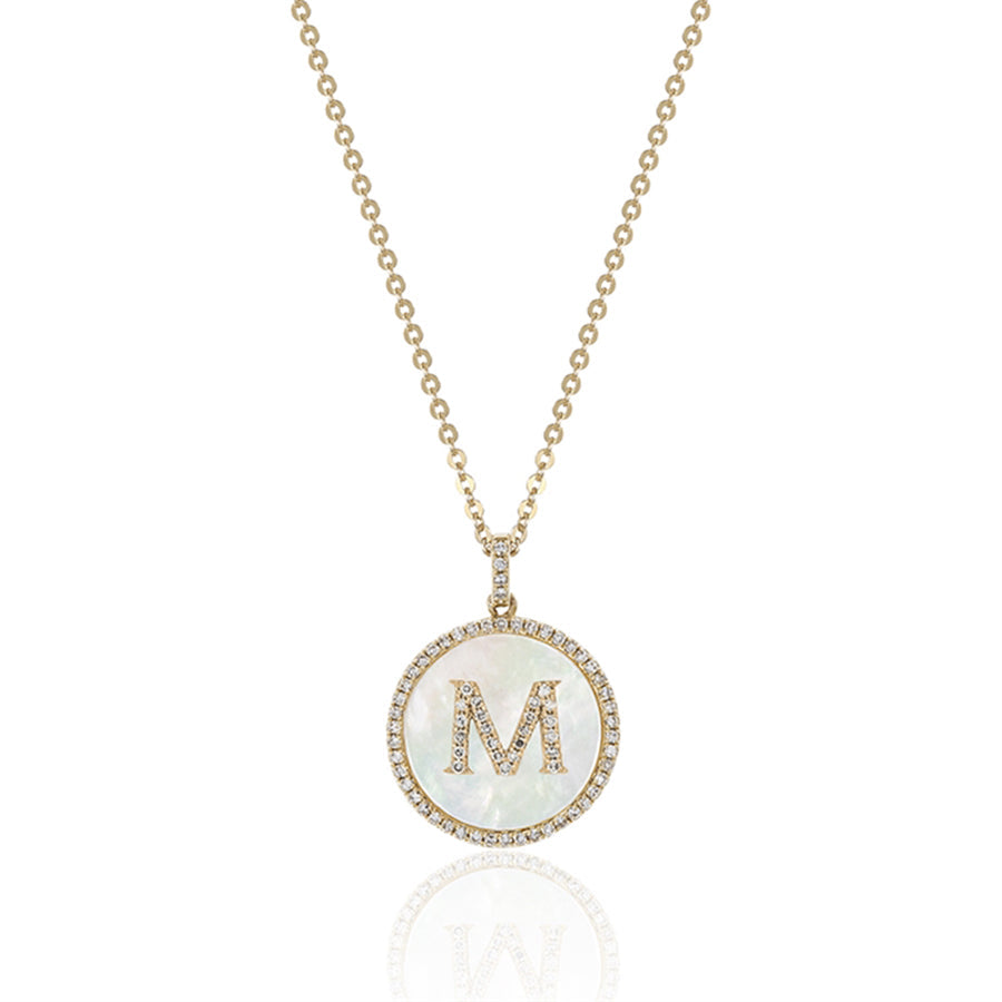 Shy Creation Initials 14k Yellow Gold and Diamond Pavé Letter V Necklace