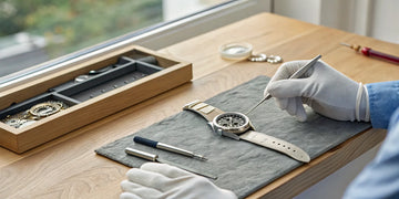 A technician performing a professional watch repair with precision tools on Long Island, NY.