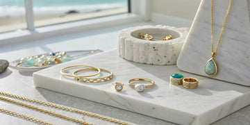 Personalized jewelry gifts in gold and gemstones, including rings and necklaces, in Oceanside, NY.