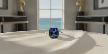 Blue sapphire ring in a refined jewelry showroom setting