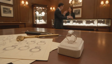 Custom diamond engagement ring with design sketches