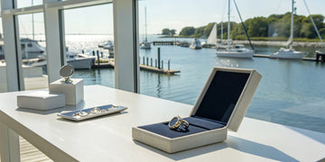 A tray of custom engagement rings at a local jewelry store in Oceanside, NY.