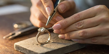 A jeweler uses precision tools to design your own wedding ring set.
