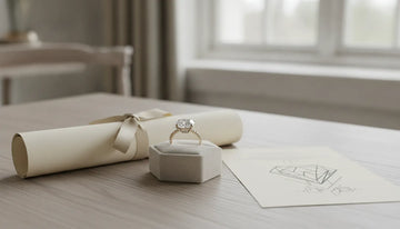 Engagement ring insurance appraisal document beside diamond ring
