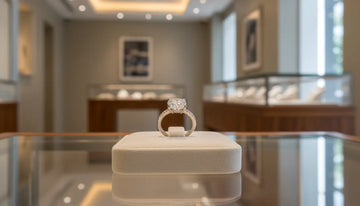 Diamond engagement ring in a luxury Long Island jewelry showroom