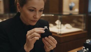 Professional gemologist inspecting a diamond ring for appraisal