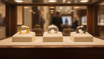 Gold, platinum, and dark metal mens wedding bands