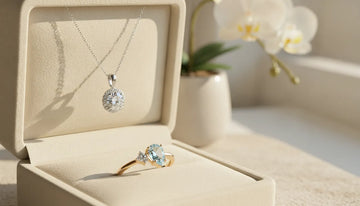 Diamond and birthstone push present jewelry in a velvet box