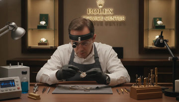 Swiss-trained watchmaker examining a Rolex timepiece with precision tools at Kravit Jewelers