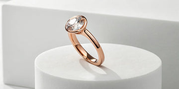 Rose gold engagement ring with a round solitaire diamond.