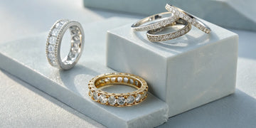 Various diamond band rings for women, including eternity, pave, and channel set designs.
