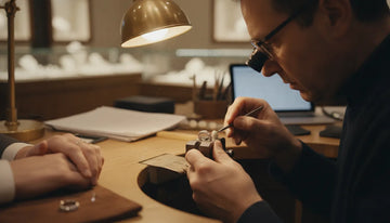 Custom diamond anniversary ring designed by a jeweler at the workbench