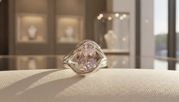 Distinctive nontraditional engagement ring in a refined jewelry showroom