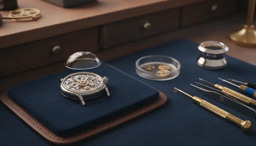Watchmaker explaining watch glass replacement cost during a crystal inspection