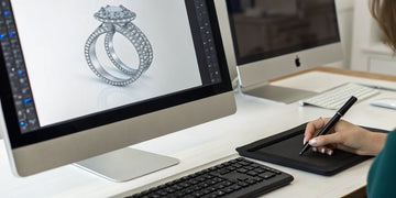 Using 3D ring designer software to create a custom diamond engagement ring.