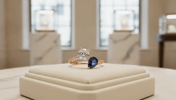 Toi et moi ring with two gemstones angled toward each other