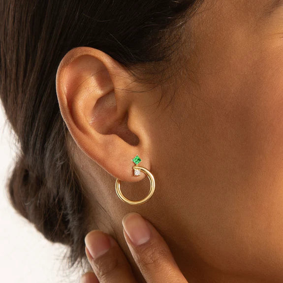 Hoop Earrings with Emerald and Diamond