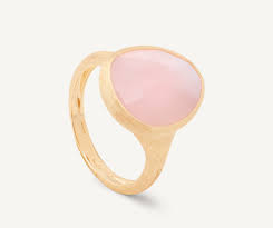 Marco Bicego 18K Yellow Gold Pink Opal Ring Hand Engraved Florentine Finish Cocktail Ring