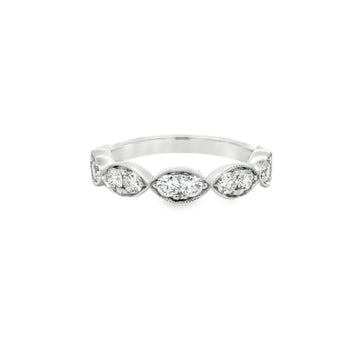 14K White Gold Diamond Milgrain Marquise Band Ring