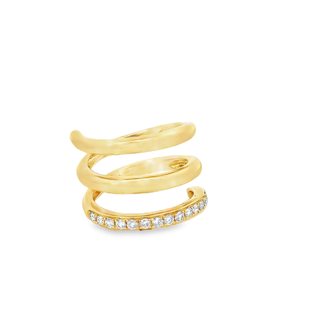 18K Yellow Gold 3-Row Diamond Swirl Ring – 0.37 CTW