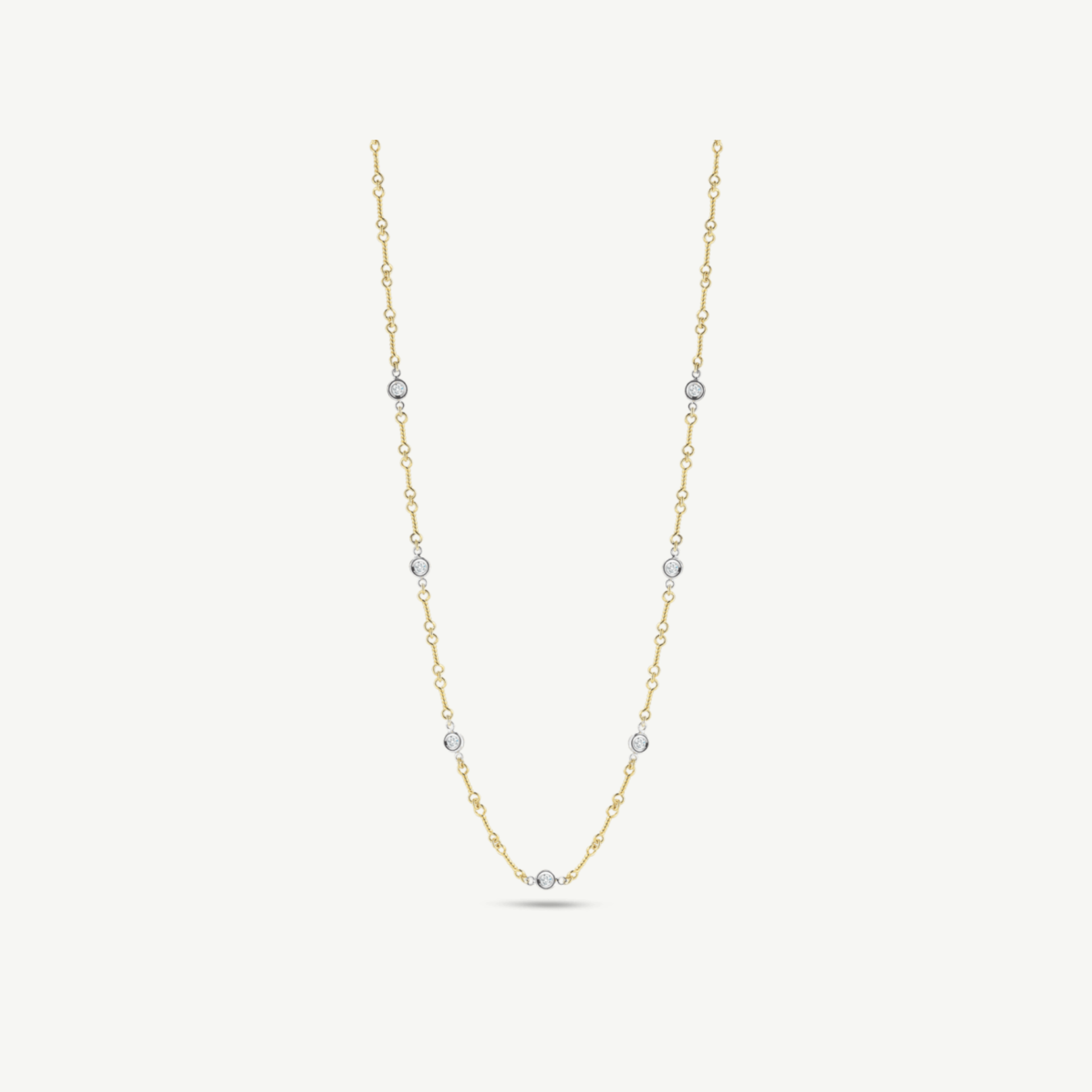 Gold Dogbone Chain Necklace With 7 Diamond Stations