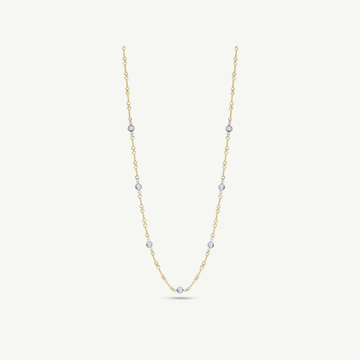 Gold Dogbone Chain Necklace With 7 Diamond Stations